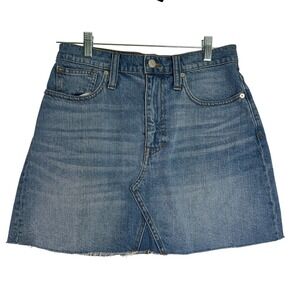 Madewell Womens 27 Blue Denim Mini Skirt Raw Hem 100% Cotton Minimalist y2k 90s